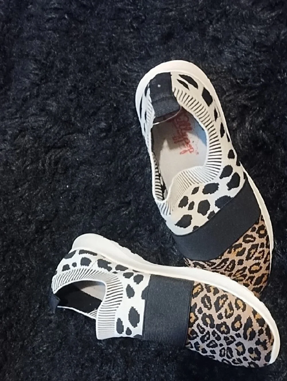 Jellypop Slip-On Mixed Animal Print Sneakers - Black, White & Brown VGC Size 8.5